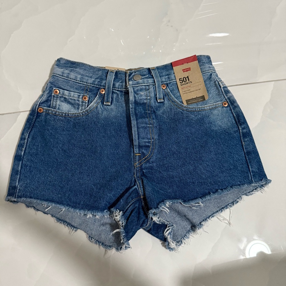 Levi's 501 High Waist Blue Jean Shorts Cutoffs size 24 NWT